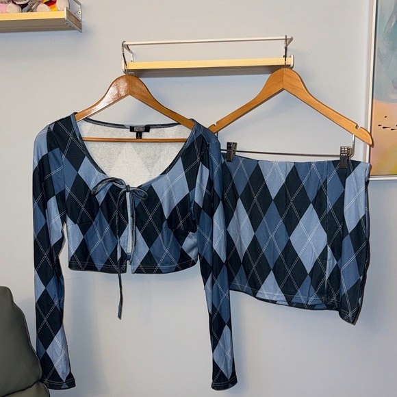POSTER GIRL Tops - Long sleeve tie top and mini skirt Set